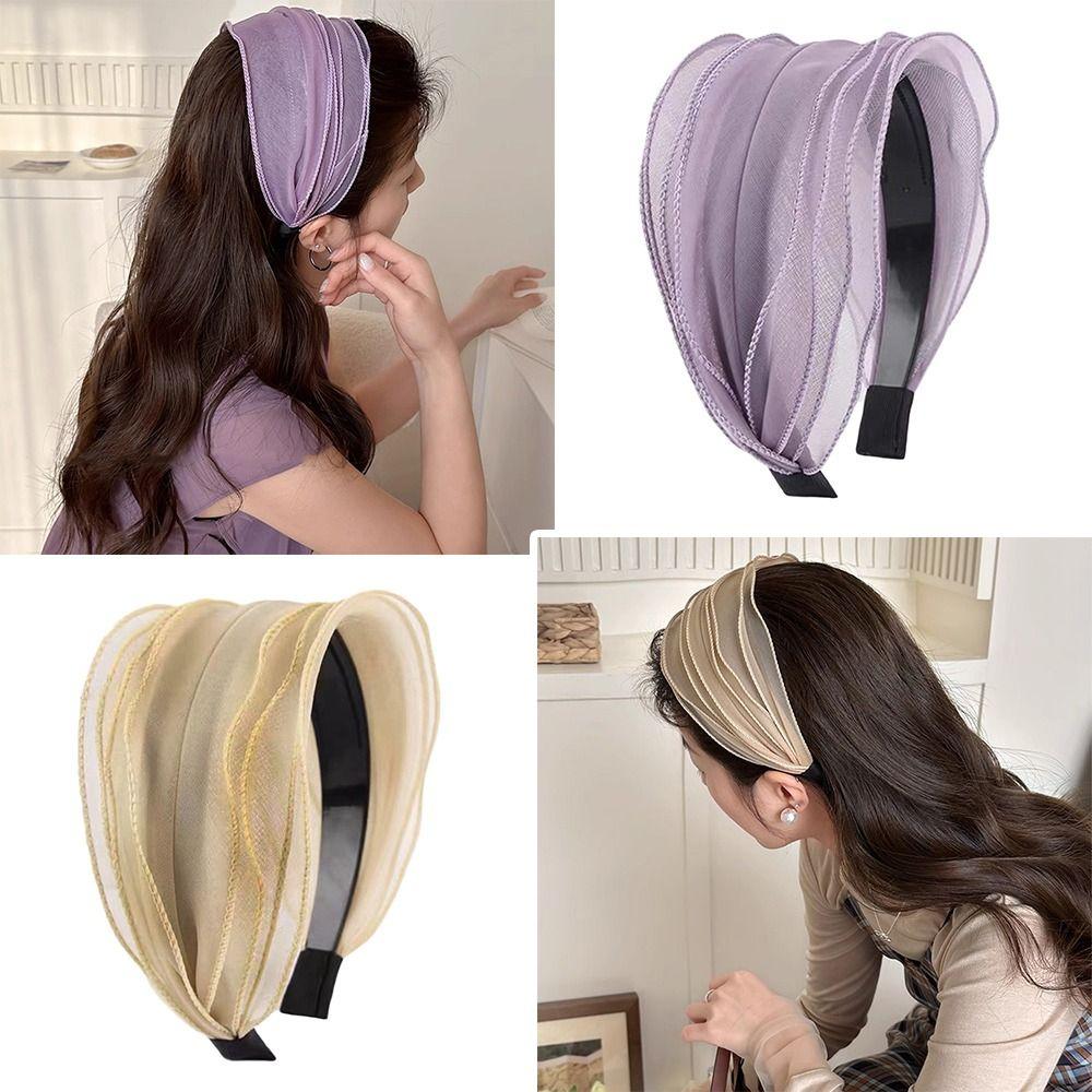 

Organza Yarn Hair Hoop Wide Headband Fashion Hair Accessories for Women Girls шампанського