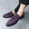 Large Size Suede Business Tassel Loafers Men's British Fashion Purple Dress Leather Shoes Wedding Men's Shoes
