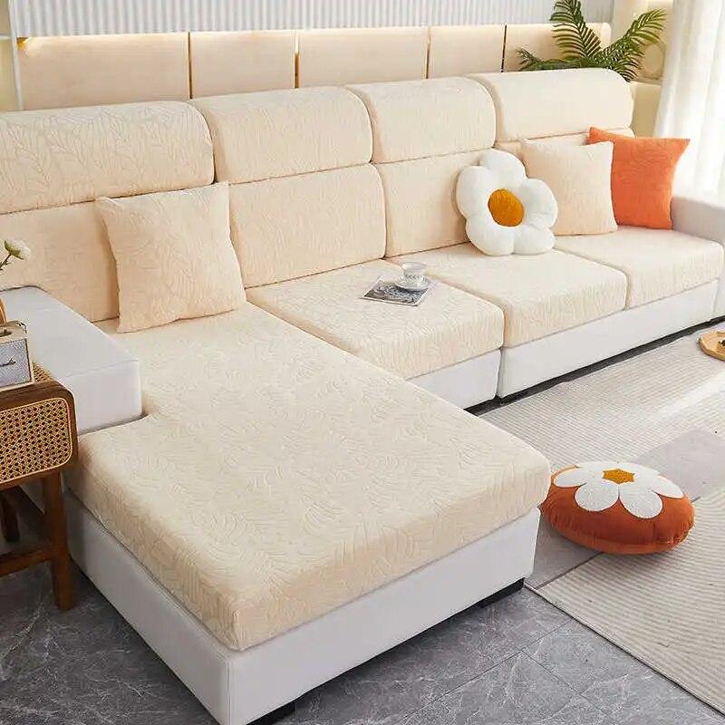 Jacquard Polar Fleece Sofa Seat Cover Stretch Solid Color Couch Cushion Covers Spandex L-Shaped Slipcovers