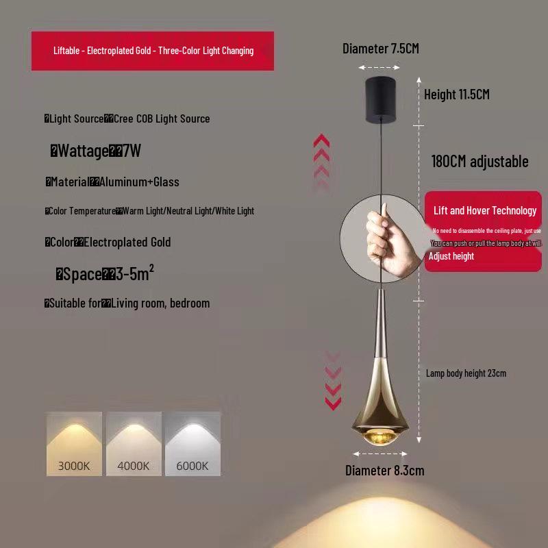 Modern Minimalist Liftable Luxury Pendant Light for Bedroom and Dining Room
