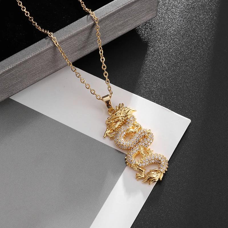 Prachtige Schitterende Zirconia Geluksdraak Hanger Ketting voor Mannen Vrouwen Mode Geluks Amulet Sieraden Cadeaus