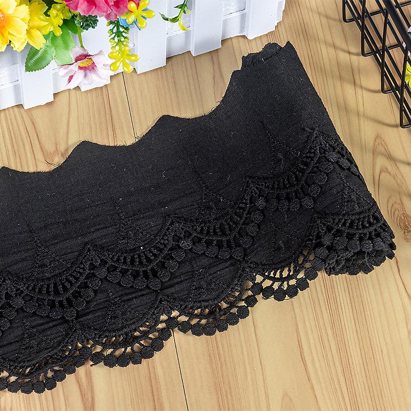 

3 метра/лот 14,5 см шириной Хлопковая вышивка с односторонним волнистым кружевом и изысканной двухслойной полой вышивкой ткань для одежды 3Meters чёрный