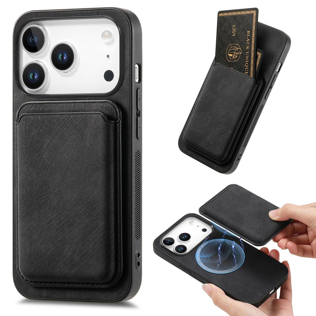 For iPhone 17 Pro Case Compatible with MagSafe Leather Back Cover with Detachable Card Holder