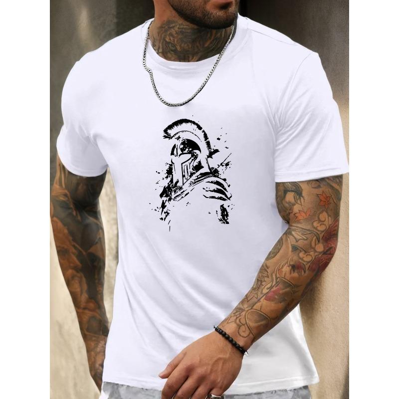 Men'S Spartan Warrior Graphic Summer Casual Short-Sleeve T-Shirt,Comfortable Fit, Streetwear Style
