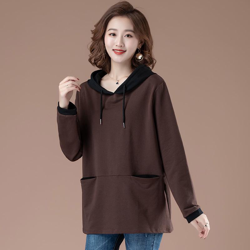 Women's Plus Size Velvet Hooded Sweatshirt - 2025 Autumn/Winter Mid-Aged & Sister Collection