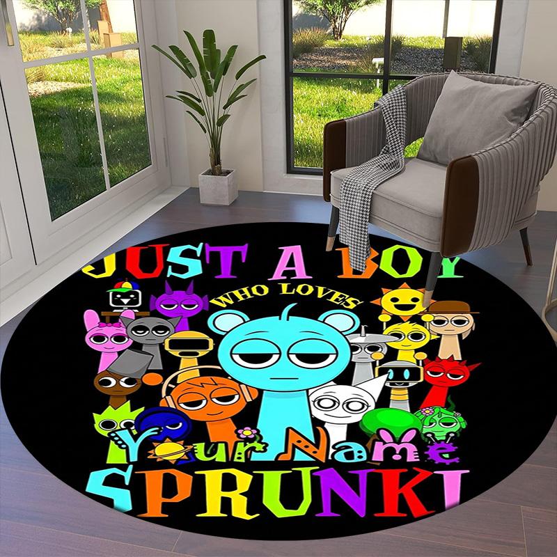 Colorful Creatures Custom Name Round Area Rug Carpet Rug For Living Room Bedroom Sofa Playroom Decor Nonslip Floor Mat