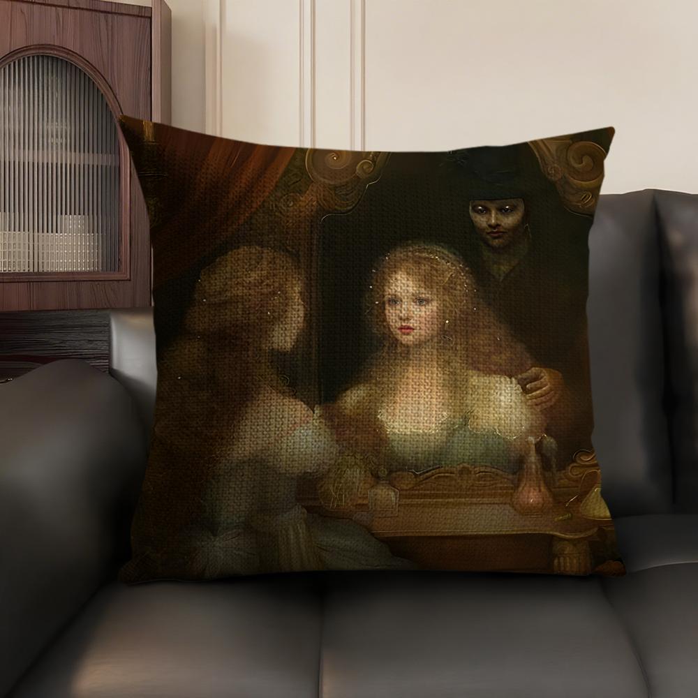 Medieval European Lady Cushion Cover Natural Linen Organic Fabric DoubleSided Printing Sofa Home Decor Gift Pillow Case