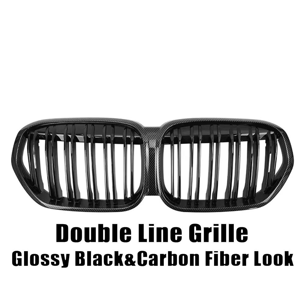 XVIP Carbon Fiber Look Double Line Style Front Racing Grills For BMW X1 F48 LCI 2020-2022 All Black Diamonds Style Upper Grilles
