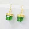 Women Faux Gemstone Rhinestone Square Dangle Drop Hook Earrings Jewelry