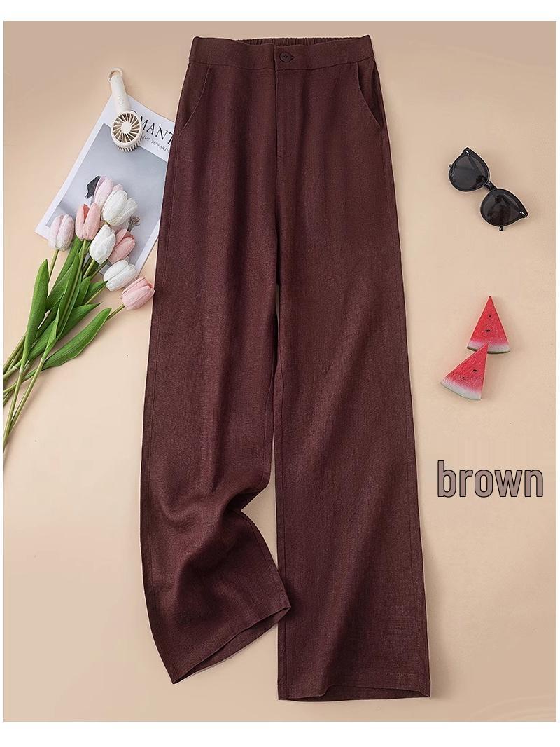 2026 Spring/Summer Japanese Style High-Waisted Linen Wide-Leg Pants - Women s Fashion Small