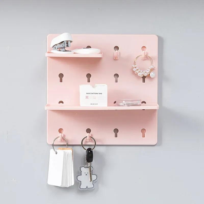 

Декор комнаты Доска с отверстиями Настенная полка Крючки Настольный органайзер Органайзеры для косметики Стеллаж для хранения вещей Аксессуары для дома Отверстия без прокола H6239-pink&80*60*40cm