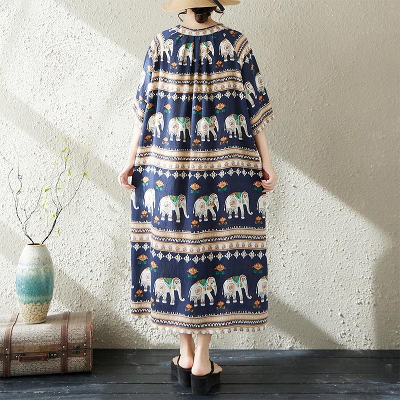 Maneca scurta Plus size bumbac vintage animal print nou in rochii pentru femei rochie lejera lunga de vara