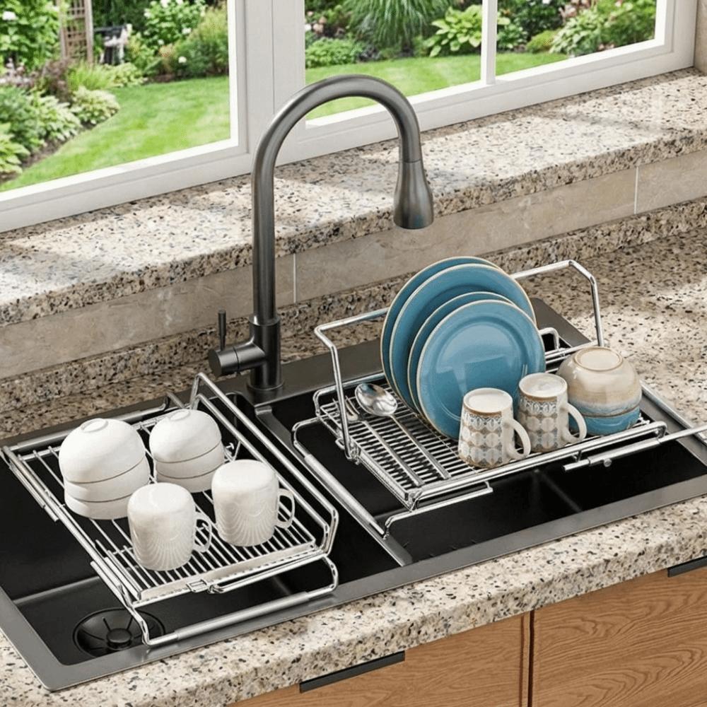 Adjustable Sink Drain Basket Stainless Steel Tableware Storage Shelf Telescopic Dish Rack  Basin
