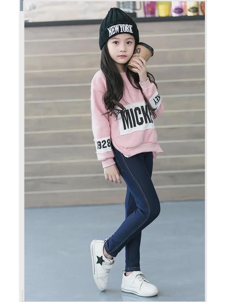 Kids' Winter Thickened Fleece-Lined Jeggings for Girls - Trendy Korean Style