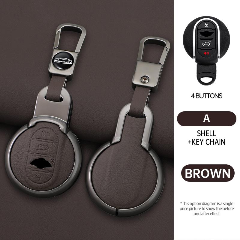 For Bmw Mini Cooper One Fun F54 F55 F56 R56 R57 R58 R59 R60 R61 Car Zinc Alloy Leather Key Case Holder Cover Keychain Accessorie