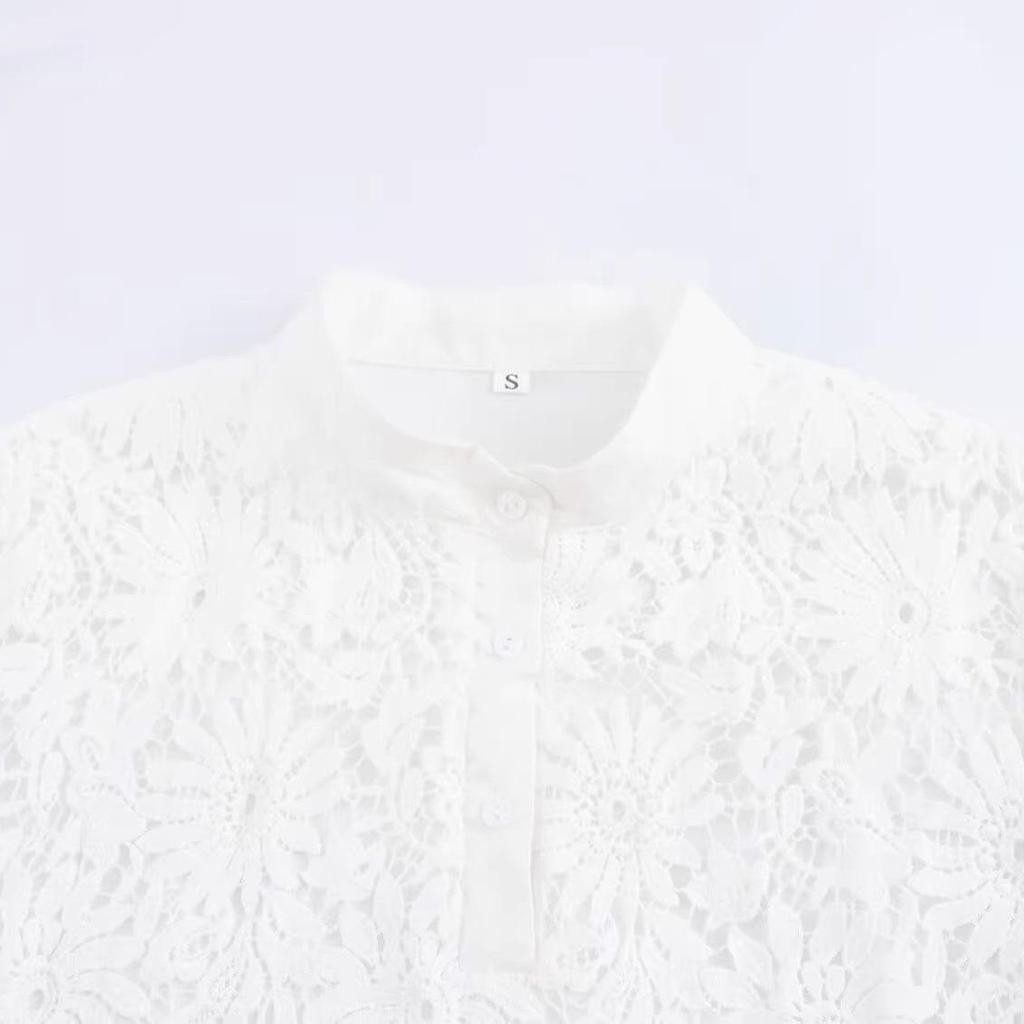 2025 Spring Women's Casual Patchwork Lace Long Sleeve Shirt - European & American Style Fashion