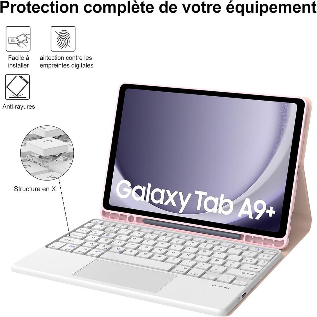 Samsung Tablet A9+ 11" with Bluetooth Touch Keyboard Case, AZERTY French Layout
