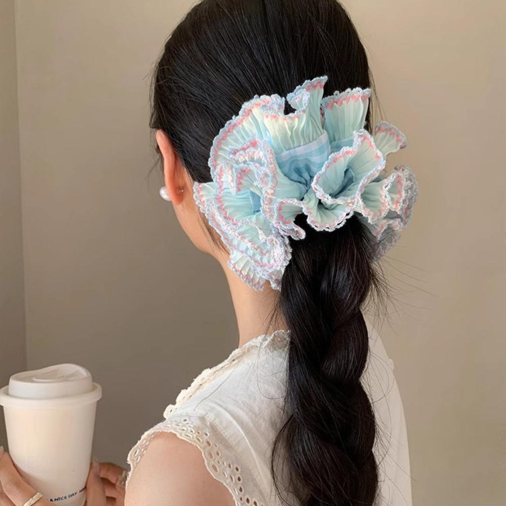 Multilayer Plaid Scrunchies Elastic Exaggerated Hair Ring Exquisite Large Lace Hair Tie  Lady