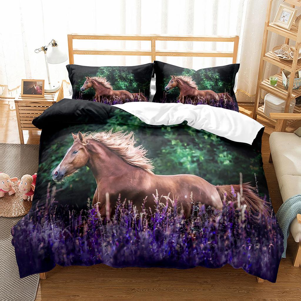 Horse Duvet Cover Set King Full Size Wild Animals Pattern Polyester Comforter Cover For Kids Teens Adult Bedding Set Quilt Cover