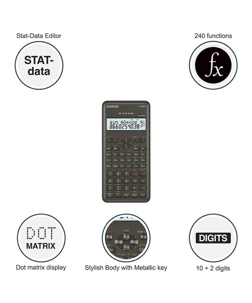 Casio Pocket Scientific Black Calculator FX-82MS Calculator, – (Pocket, Scientific, 12-digit, 2-line, Black)