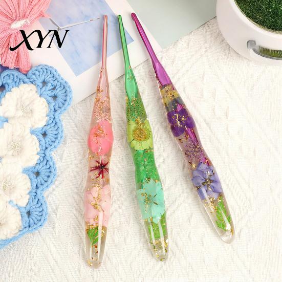 Decorative Crochet Needle Resin Hook for Beginners, Crocheting Lovers, 2.0mm-8.0mm Ergonomic with Long Floral Handle Blankets, Dolls, Shawls,