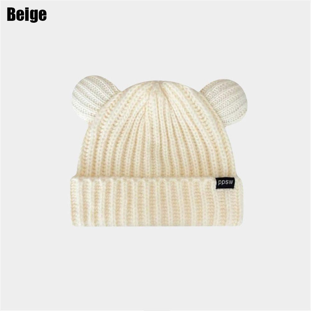 New Fashion Knitted Hat Women Girl Cute Bear Ear Knitted Hat Autumn Winter Warm Hat Couple Hat Elastic Woolen Knitted Hat Black