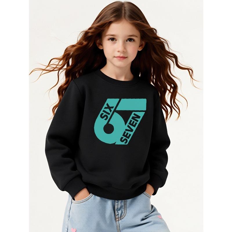 European Sizes Kids' Casual Sweatshirt Printed Round Neck Pullover, Kids' Round Neck Sweatshirt with Fashion "67" Theme Feature Print for Kids