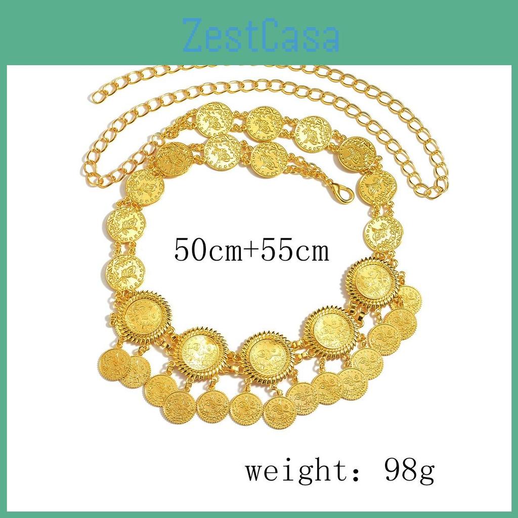 East Middle Stylish Gold Metal Coin Tassel Waist Chain For Women Summer Fashion