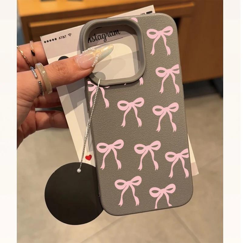 Pink Bowknot Case For Samsung Galaxy S25 S24 S23 Ultra S22 S21 S25FE S20FE S24FE S23FE PU Leather Matte Soft Cover