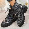 2026 Herfst Winter Mode Vetersluiting Ronde Neus Warm Houden Casual Zwart Plateau Grote Maten 35-42 Schoenen voor Dames Mid-calf Laarzen