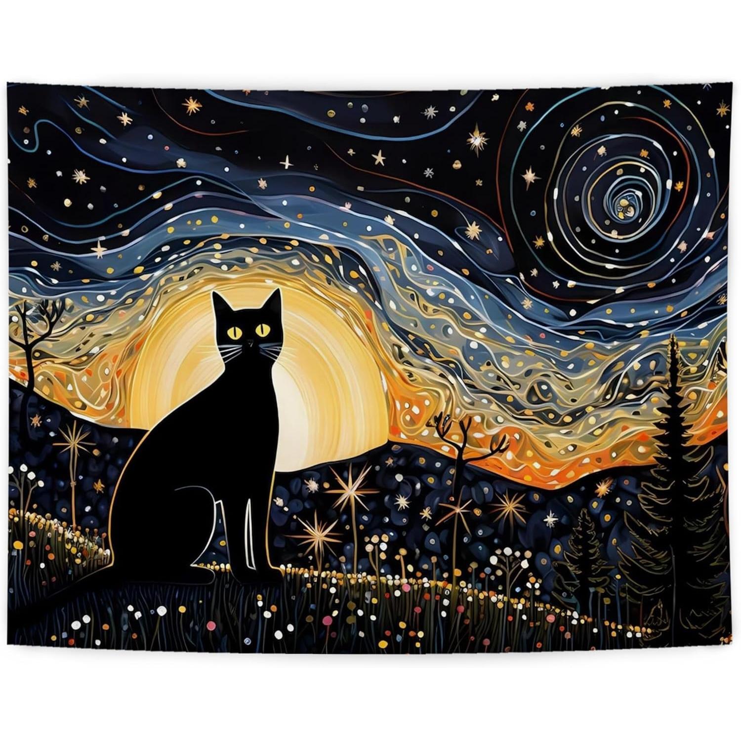 Tapestry Luvadia Black Cat Starry Night 75x100