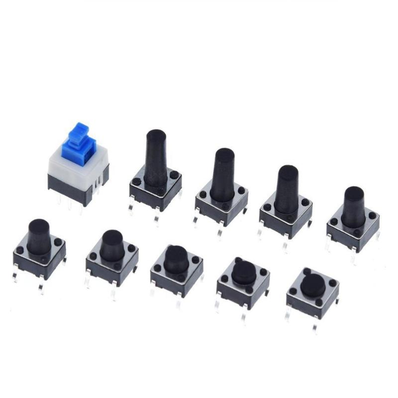 180PCS 10 Type Push Button Switches Kits Assortment Set 4Pin Touches Push Button Switches Momentary Tact Switches