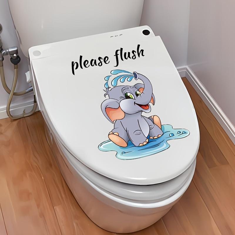 1pc Contemporary Style Cartoon Elephant Wall Sticker, PVC "Please Flush" Toilet Decor, Self-Adhesive Bathroom Decal,Animal Theme