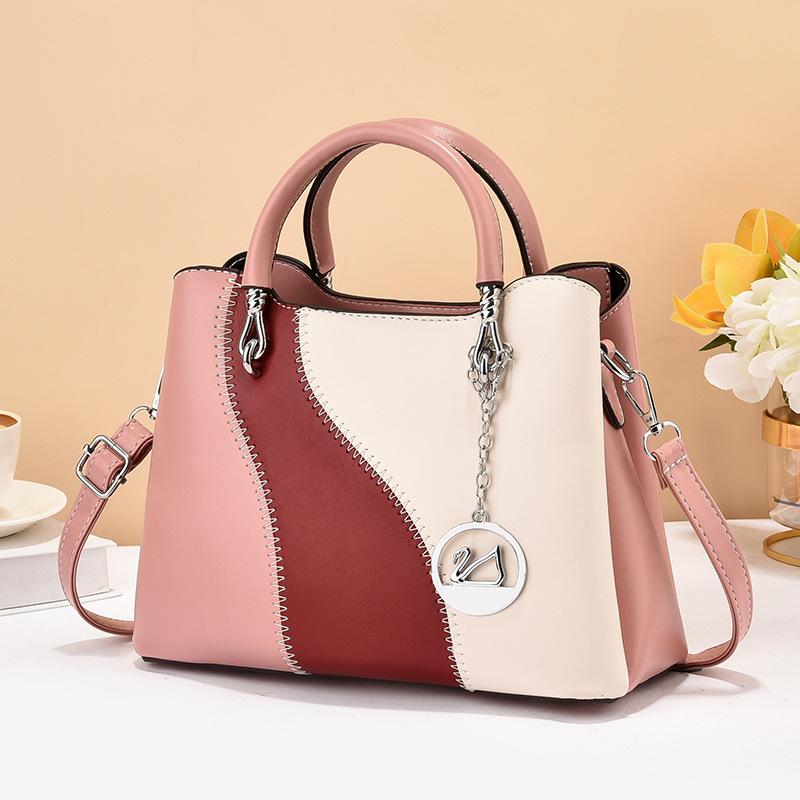 Fashionable Women's Handbag PU Leather Shoulder Bag with Large Capacity Casual Splicing Crossbody Bag Classic Retro Tote Bag