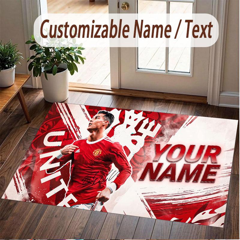 Custom Rug Cristiano Ronaldo Pattern Print Name Text Soft Non‑Slip Floor Carpet for Home Indoor Decoration