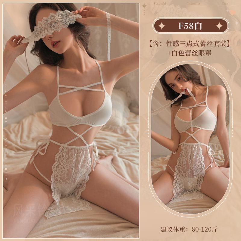 Big Size Passion Three-point Style Small Chest Bell Lace Sexy Sexy Lace Pure Desire Lace Up Dress Elegant Tank Mini Dress YRM6