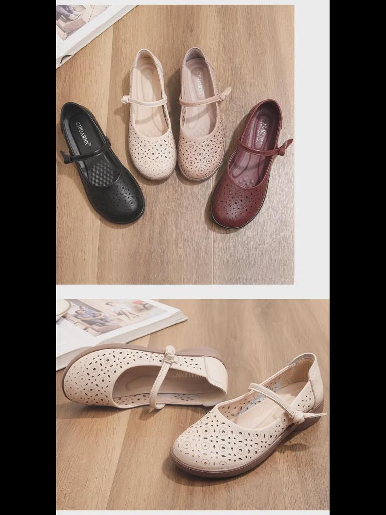 Summer Leather Sandals: Breathable, Non-Slip Soft Sole for Middle-Aged and Elderly Women