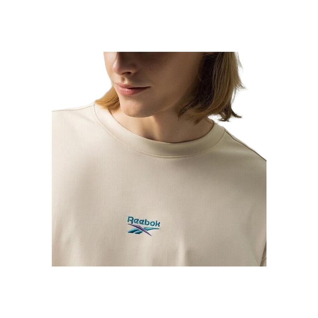 Reebok Fashion Retro Loose Simple Casual Versatile Round Neck Breathable Long Sleeve T-Shirt Unisex Tops Beige 24FRM503UGM1