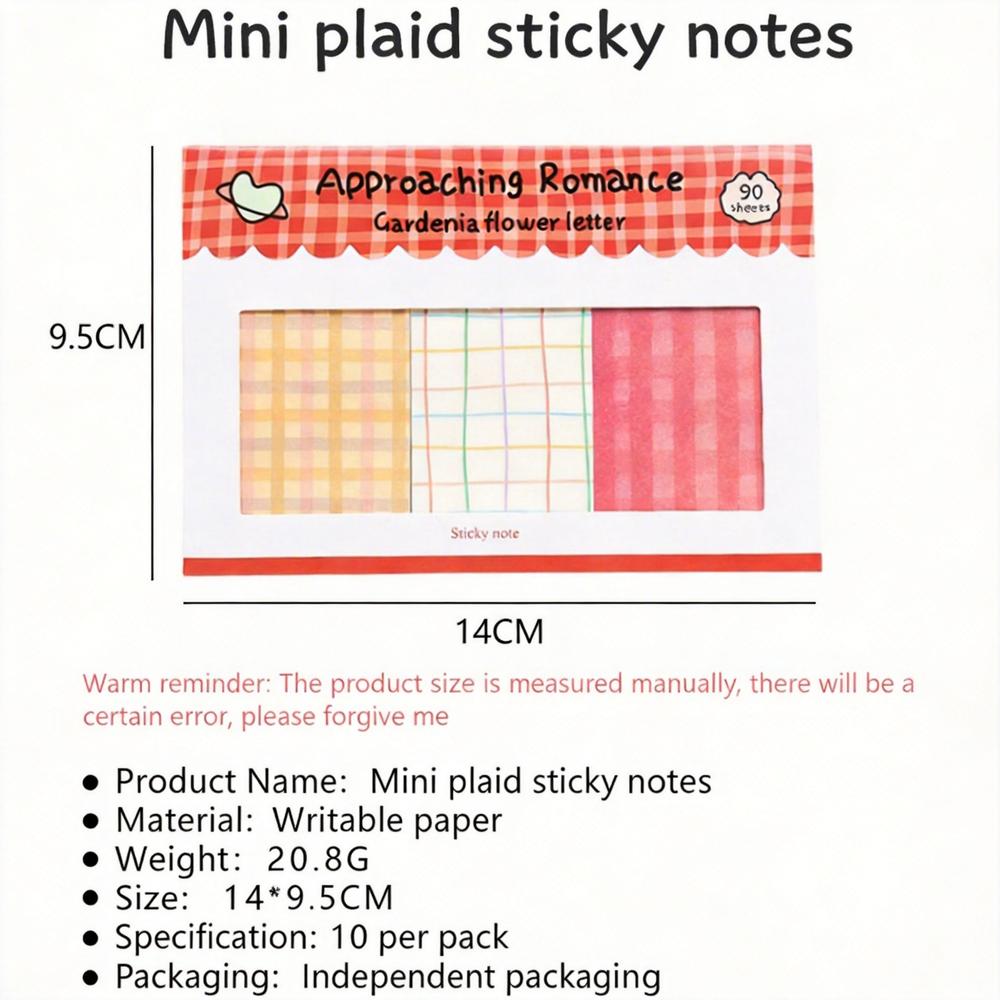 

Cute Plaid Sticky Notes 90 Sheets Grid Pattern Memo Pad Self-Adhesive Notepad For Journaling Office School Supplies Stationery красный