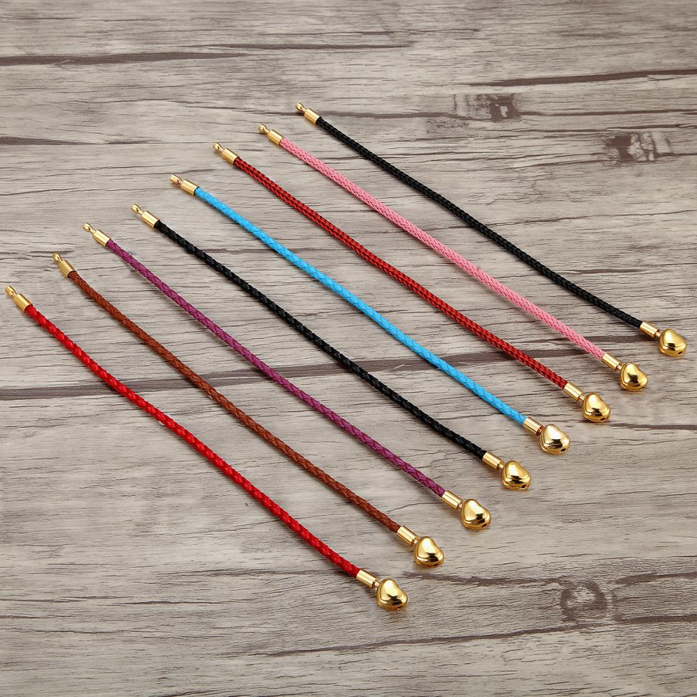 Fashion Women Gold Plated Lover Bracelet Bangle Leather Chain With Love STAINLESS STEEL Clasp Pan Bracelet Bead Charms Bracelet