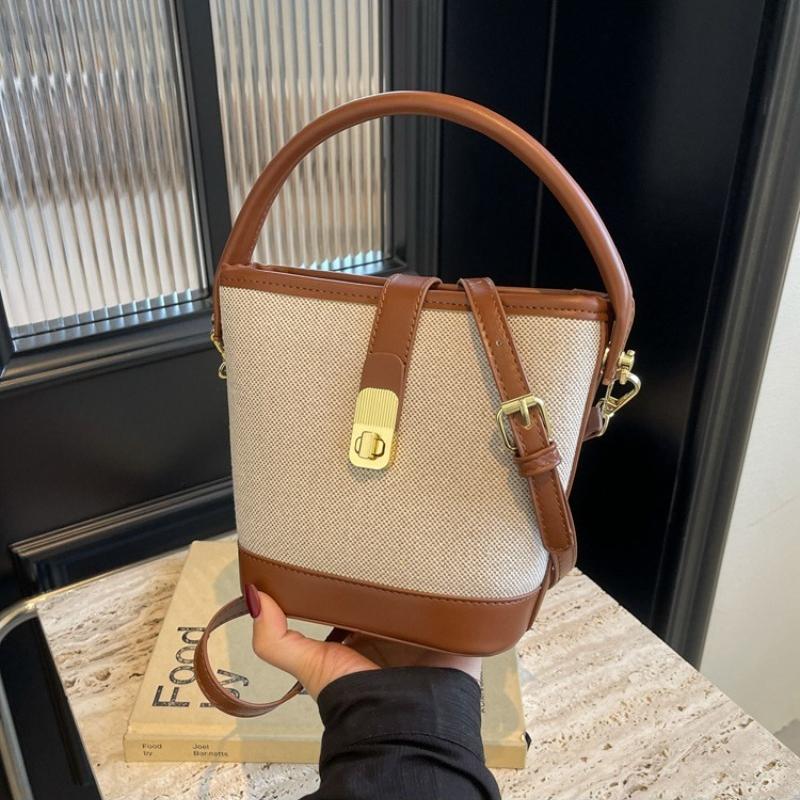 1Pc  Popular Bucket Bag Women's Messenger Bag Korean Niche Versatile Retro Canvas Handbag Messenger Bag