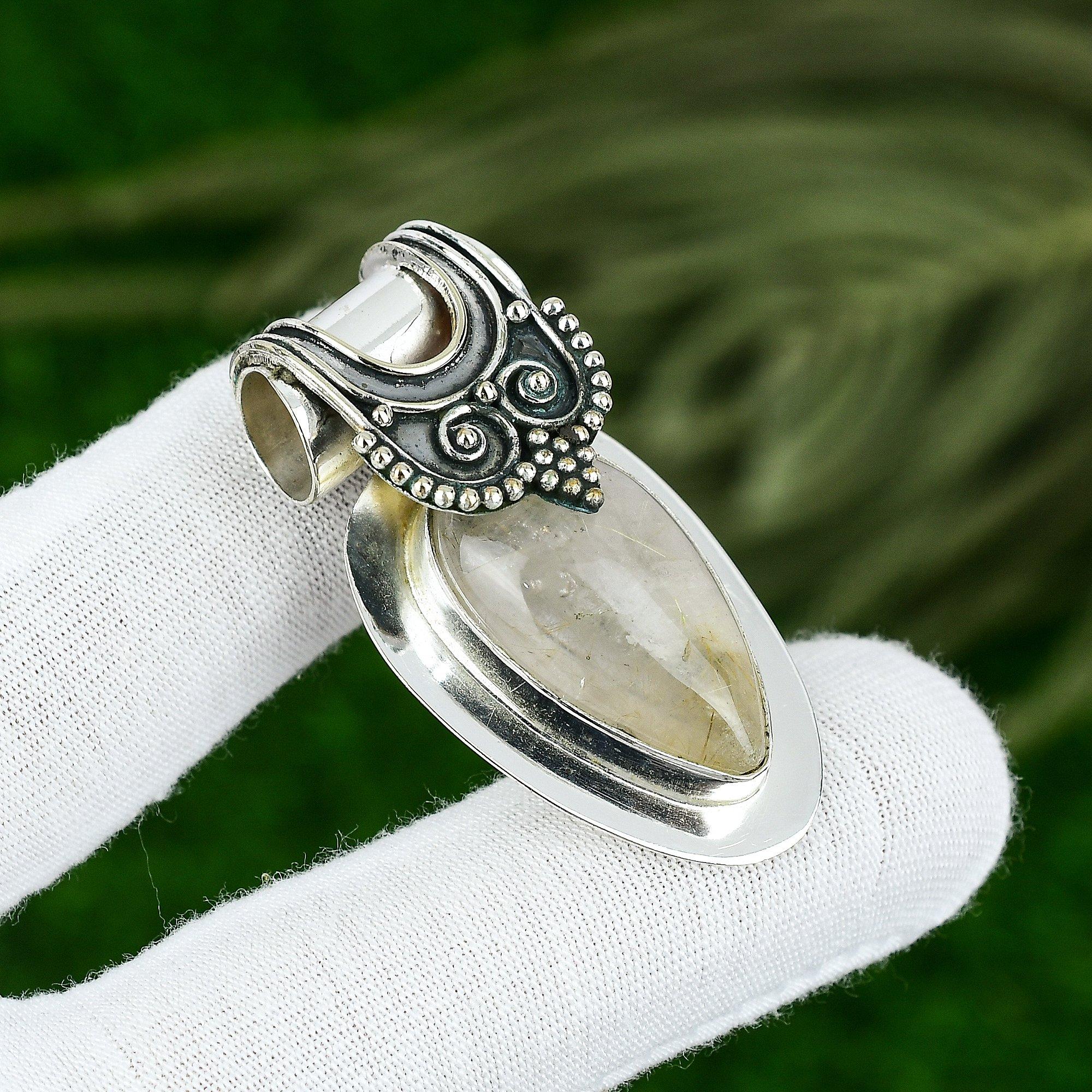 

Подарок для женщин Подвеска Серебро 925 пробы Натуральный Золотистый Рутил Драгоценный камень