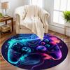 Cyber Game Controller Round Rug Neon Game Console Pattern Carpet Soft Non-Slip Circle Mat for Living Room Bedroom