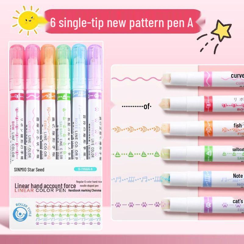 Floral Outline Dual Line Quick-Dry Highlighter Pen Set for Journaling and Student Use