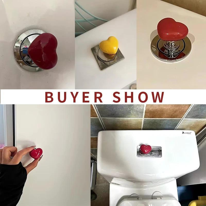 2/3pcs Heart-Shaped Toilet Flush Buttons with Nail Protectors - Easy Push Tank Switch, Bathroom Accessories, home decoration