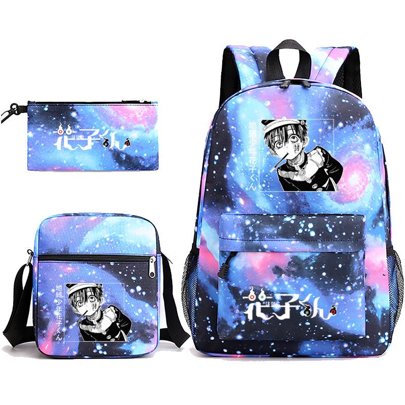 3 Piece School Backpack Set for Students Large Capacity Oxford Cloth Schoolbag with Shoulder Strap and Pencil Case