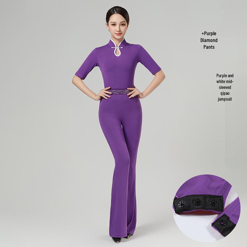 Women's Elegant Bell Sleeve Dancewear Set for Classical Dance, Etiquette, and Fashion Shows
