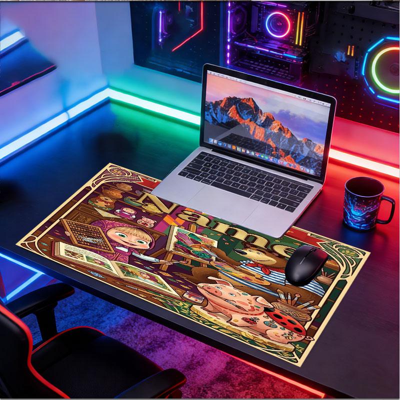 Custom Name Personalized Masha and the Bear Pattern Mousepad, Laptop PC Desk Mat, Decorative Desk Mat for Home Keyboard Pad Gift
