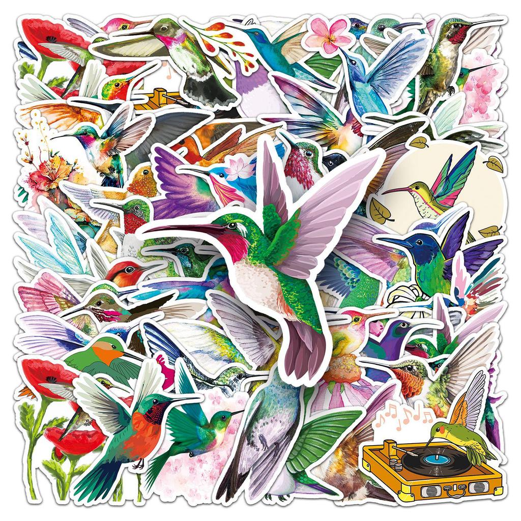 50 Hummingbird Cartoon Stickers - Colorful & Waterproof for Tablets, Thermoses, Notebooks