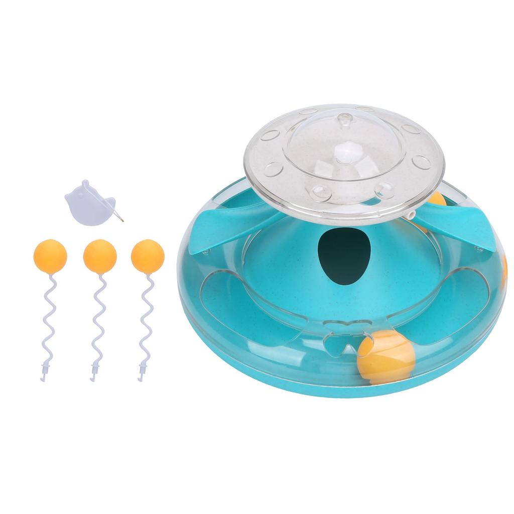Cat Turntable Leakage Toy Circle Tracking Puzzle Food Dispensing Toy for Indoor KittensLake Blue